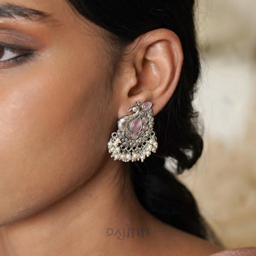Dajinn Nirali Pink Silver Oxidised Earrings
