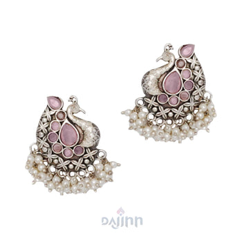 Dajinn Nirali Pink Silver Oxidised Earrings