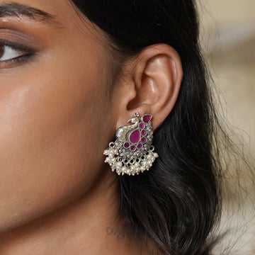 Dajinn Nirali Purple Silver Oxidised Earrings