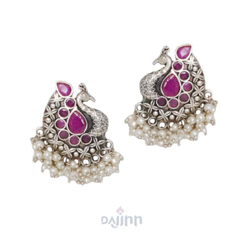 Dajinn Nirali Purple Silver Oxidised Earrings