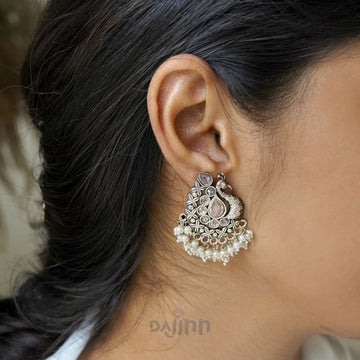 Dajinn Nirali White Silver Oxidised Earrings