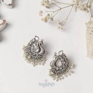 Dajinn Nirali White Silver Oxidised Earrings
