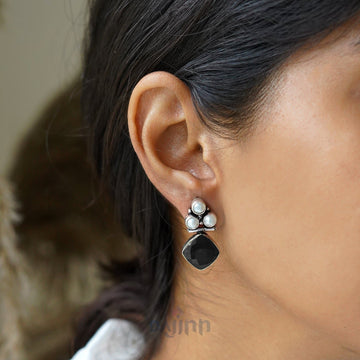 Dajinn Delisha Black Stone Silver Oxidised  Stud Earrings