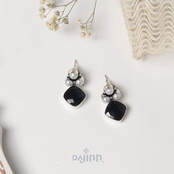 Dajinn Delisha Black Stone Silver Oxidised  Stud Earrings