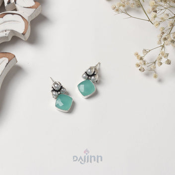 Dajinn Delisha  Light Blue Stone Silver Oxidised  Stud Earrings