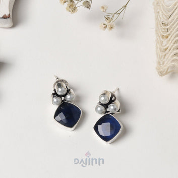 Dajinn Delisha Blue Stone Silver Oxidised  Stud Earrings