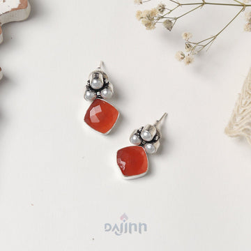 Dajinn Delisha Orange Stone Silver Oxidised  Stud Earrings