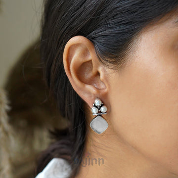 Dajinn Delisha White Stone Silver Oxidised  Stud Earrings