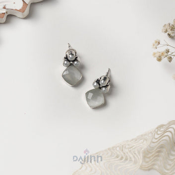 Dajinn Delisha White Stone Silver Oxidised  Stud Earrings