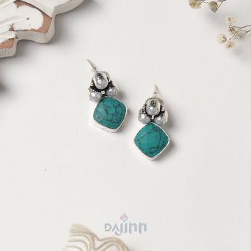 Dajinn Delisha Turquoise Stone Silver Oxidised  Stud Earrings