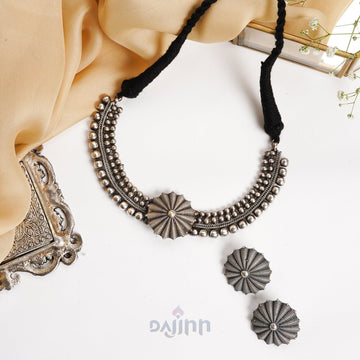 Dajinn Chavi Silver Oxidised Necklace Set