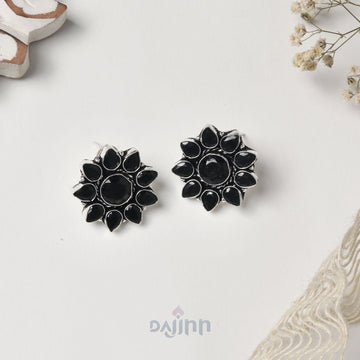 Dajinn Hrida Black Stone Silver Oxidised Stud Earrings