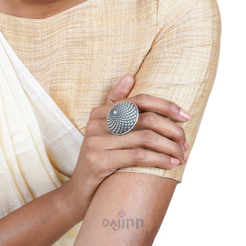 Dajinn Pranwesha Floral Dome Silver Oxidised Ring