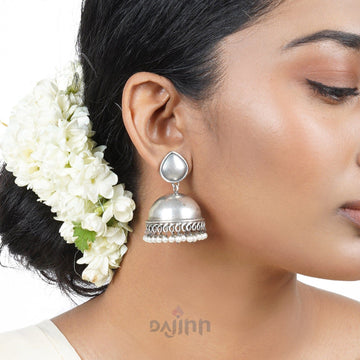 Dajinn Tara Silver Oxidised Jhumki Earrings