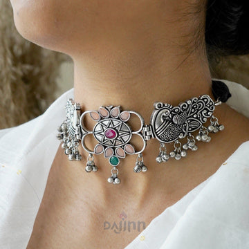 Dajinn Parul Orange Peacock Choker Necklace