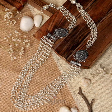 Dajinn Vibhuti Pearl Layered Silver Oxidised Necklace