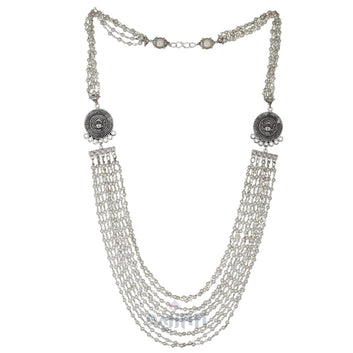 Dajinn Vibhuti Pearl Layered Silver Oxidised Necklace