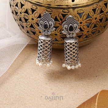 Dajinn Akshara Silver Oxidised Earrings