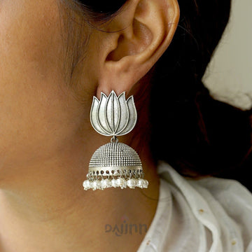 Dajinn Sadika Lotus Silver Oxidised Earrings