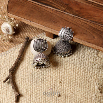 Dajinn Sadika Lotus Silver Oxidised Earrings