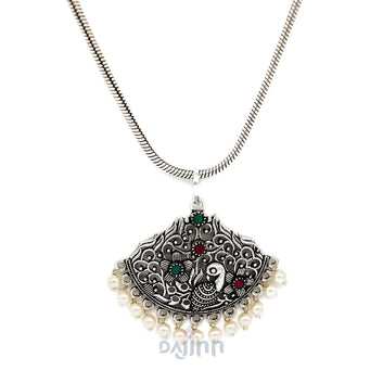 Pavaki Multi Colored Silver Oxidized  Pendant Set