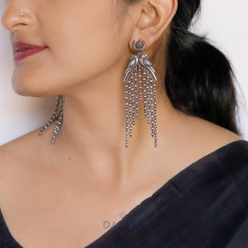 Shatakshi Peacock Silver Oxidized Earrings