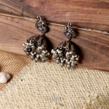 Dajinn Hasini Peacock Silver Oxidised Earrings