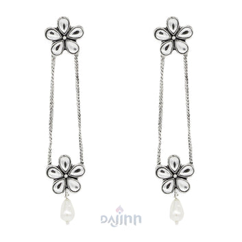 Anvi Floral Polki Silver Oxidized Earrings