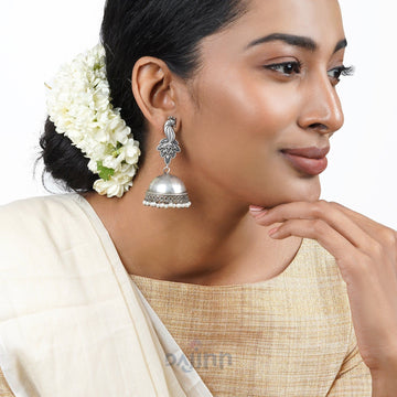 Dajinn Srilakshmi Peacock Silver Oxidised Earrings