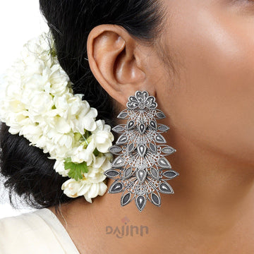 Dajinn Abhinaya Silver Oxidised Floral Earrings