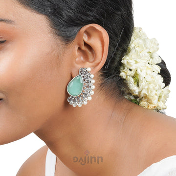 Dajinn Mahir Light Green Silver Oxidized Earrings