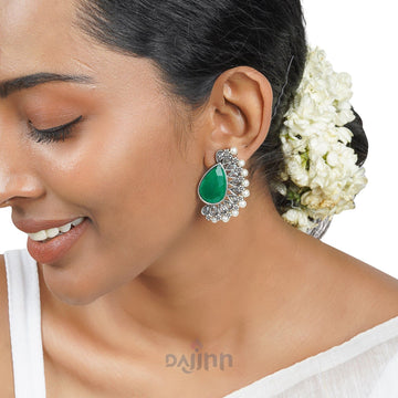 Dajinn Mahir Dark Green Silver Oxidised Earrings
