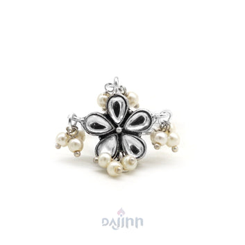 Yaksha Floral Polki Silver Oxidized Ring