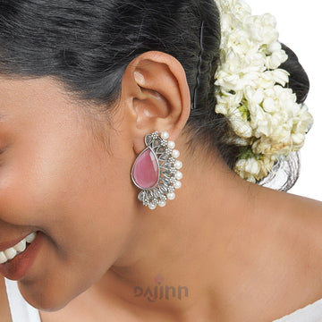 Dajinn Mahir Pink Silver Oxidised Earrings