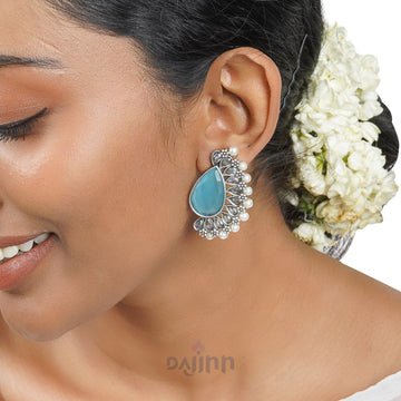 Dajinn Mahir Blue Silver Oxidised Earrings