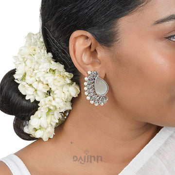 Dajinn Mahir White Silver Oxidised Earrings