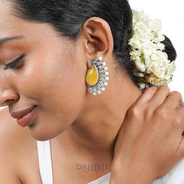 Dajinn Mahir Yellow Silver Oxidised Earrings