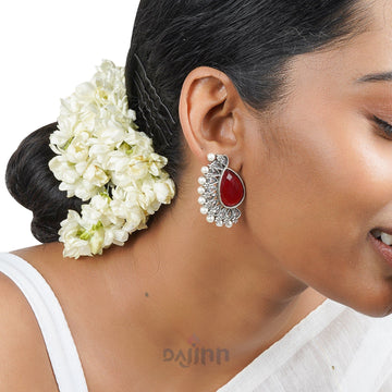 Dajinn Mahir Red Silver Oxidised Earrings