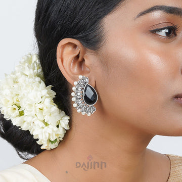 Dajinn Mahir Black Silver Oxidised Earrings