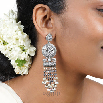 Dajinn Gahez White Silver Oxidised Earrings