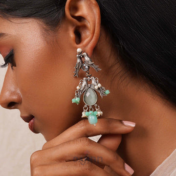 Dajinn Shyala Light Green and Silver Oxidised Earring