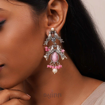 Dajinn Shyala Pink and Silver Oxidised Earring