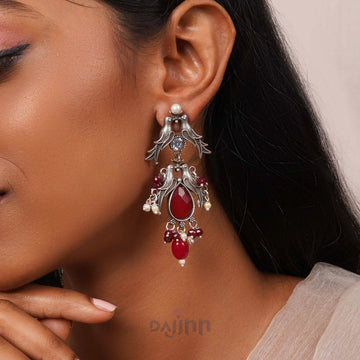 Dajinn Shyala Red and Silver Oxidised Earring