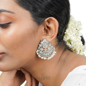 Dajinn Nimrat Light Green Stone Silver Oxidised Earrings