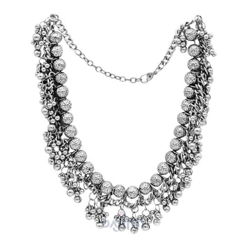 Bodhi  Silver Oxidized Gungroo Necklace
