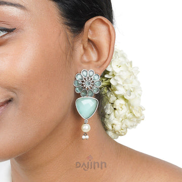 Dajinn Ashikaa Green Silver Oxidised Earring