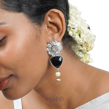 Dajinn Ashikaa Black and White Silver Oxidised Earring