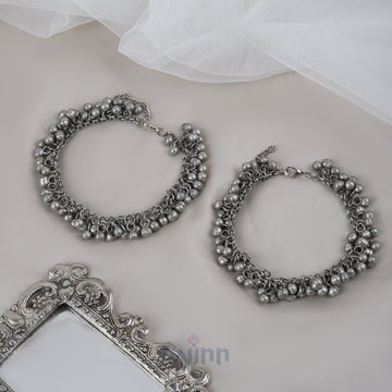 Dajinn Nazah Silver Oxidised Ghungroo Anklet