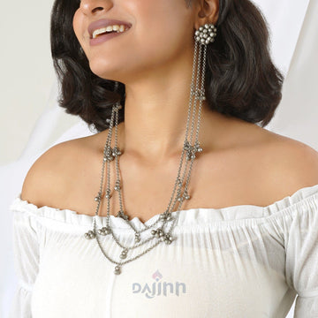 Dajinn Nazaha Silver Oxidised Ghungroo Earring Necklace