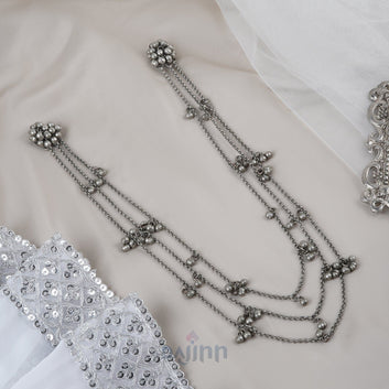 Dajinn Nazaha Silver Oxidised Ghungroo Earring Necklace